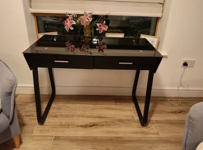 Black glass topped desk