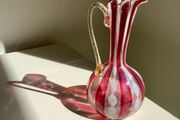 Vintage Venetian Style Hand Blown Art Glass Ewer Latticino 15cm