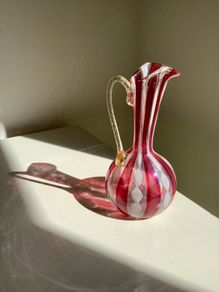 Vintage Venetian Style Hand Blown Art Glass Ewer Latticino 15cm