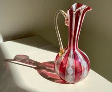 Vintage Venetian Style Hand Blown Art Glass Ewer Latticino 15cm