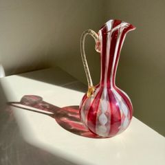 Vintage Venetian Style Hand Blown Art Glass Ewer Latticino 15cm