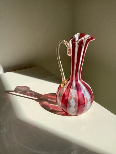 Vintage Venetian Style Hand Blown Art Glass Ewer Latticino 15cm