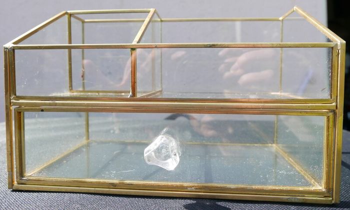 Vintage Gold clear glass large storage jewelers makeup box 7,2" x 4,4" H-3"