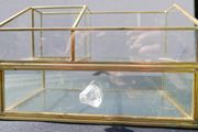 Vintage Gold clear glass large storage jewelers makeup box 7,2" x 4,4" H-3"