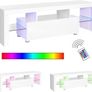 _TV table for TVs up to 60 inches, large TV cabinet, TV cabinet, TV shelf with LED lighting, lowboard, living room, 140 x 35 x 45 cm, modern, glossy, white Image 3