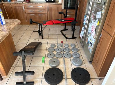 Weights Bench + 2nd Ab Weight Bench + 53kg Weights + Barbell + Dumbbells!