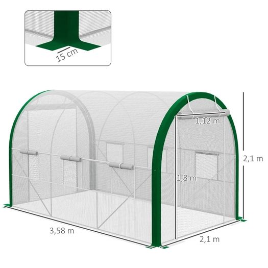 Tunnel Greenhouse, Greenhouse, Zipper Doors, Mesh Windows, Metal Frame, 3.5 x 2 x 2m, White
