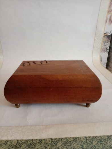 Antique Wooden and Brass Inlay Music Jewellery Box