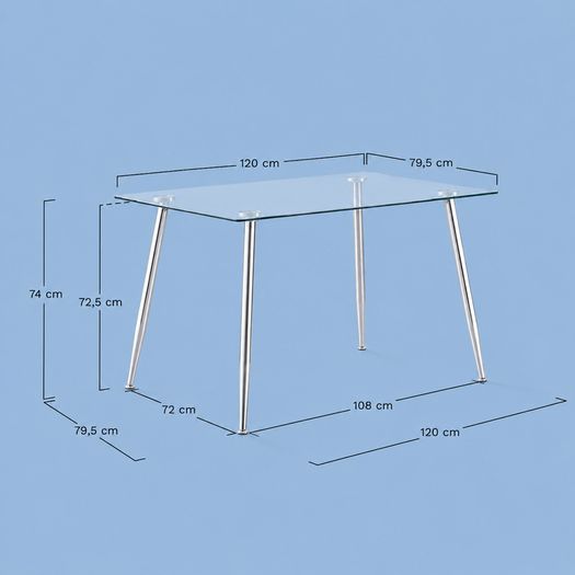 Modern Glass Table with Chrome Steel Frame
