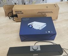 projector, tripod stand, sound bar