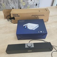 projector, tripod stand, sound bar