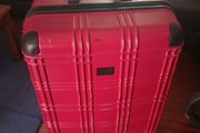 huge suitcase, metallic Shell suitcase, H 78, W 35, 4 rotating wheels, sturdy handle, zips working perfectly,