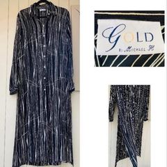 Vintage michael H Gold line longline shirt dress maxi chic Christmas festive monochrome black and white
