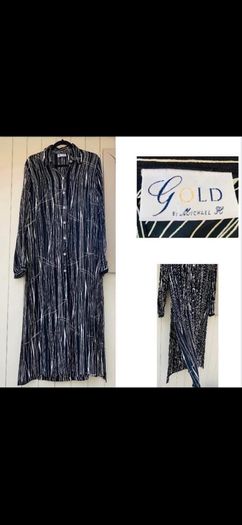 Vintage michael H Gold line longline shirt dress maxi chic Christmas festive monochrome black and white