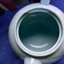 Vintage 1930s blue Ribbed Textured Earthenware Teapot Art Deco Metal Nozzle Image 4