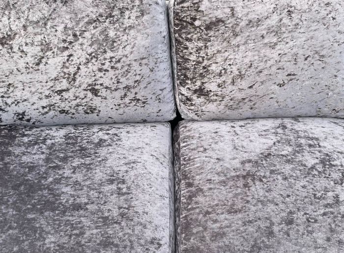 Grey velvet corner L shaped sofa