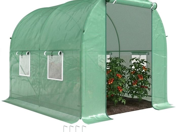 Reinforced Walk in Polytunnel Greenhouse with Roll Up Door, Galvanised Steel Frame and Zipped Door Windows, 2.5 x 2 m