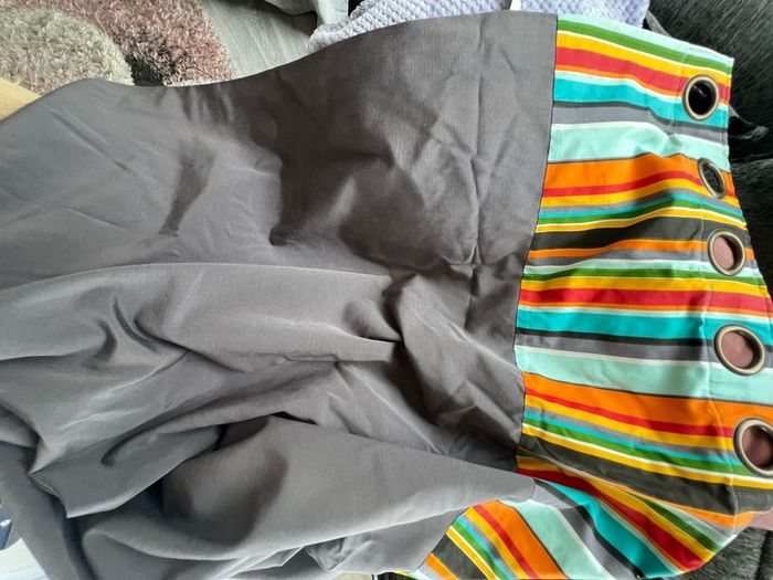 Eyelet Curtain Grey & Multicolour Stripes
