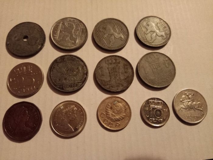 Mixed World Coin Job Lot - Soviet Union, Lithuania, Belgium & More (13 Pcs)