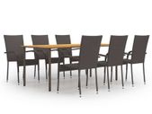 7 Piece Garden Dining Set Poly Rattan Brown