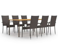 7 Piece Garden Dining Set Poly Rattan Brown