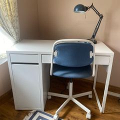 Ikea Micke White Desk, Chair & Lamp