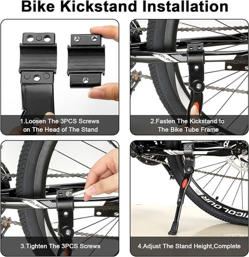NEW SALE | Premium Bike Kickstand, Aluminium Alloy Adjustable Height Rear Side Bicycle Kick Stand, Suitable for Mountain Bike and Road Bike of 24Inch-28 Inch, Come With Allen Wrench 2PCS