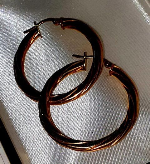 Pristine 9ct Gold 1.5" Twisted Rope Hoop Earrings