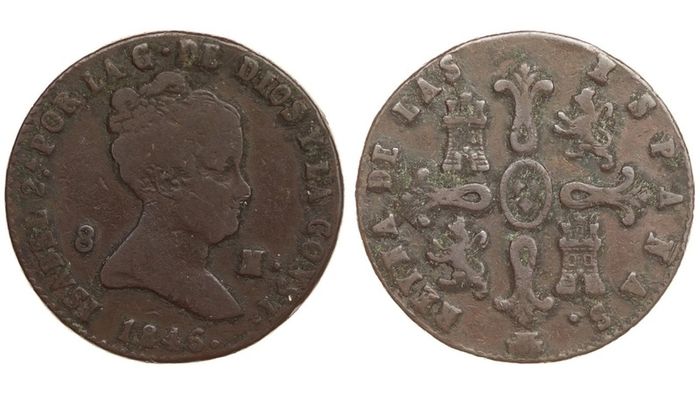 Spain 8 Maravedis 1846 Queen Isabella II