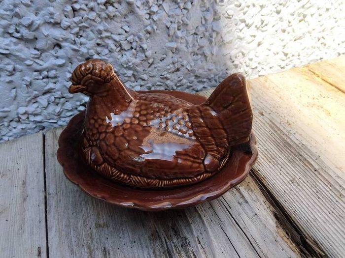 vintage pate Terrine dish, chicken on nest ceramic dish