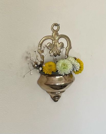 Vintage Brass Holy Water Font Wall Hanging Religious Home Decor