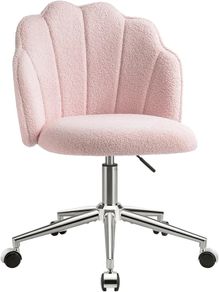 Vanity Chair for Dressing Table with Wheels, Boucle Chair for Bedroom, Swivel Armchair for Home, Height Adjustable&Easy Assembly, Pink