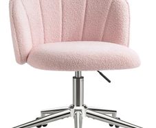 Vanity Chair for Dressing Table with Wheels, Boucle Chair for Bedroom, Swivel Armchair for Home, Height Adjustable&Easy Assembly, Pink