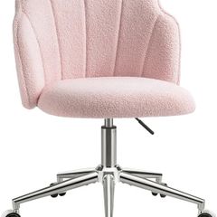Vanity Chair for Dressing Table with Wheels, Boucle Chair for Bedroom, Swivel Armchair for Home, Height Adjustable&Easy Assembly, Pink