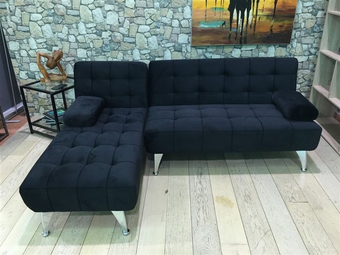 Black Corner Sofa Bed with Chaise Longue, Aroa xs