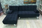 Black Corner Sofa Bed with Chaise Longue, Aroa xs