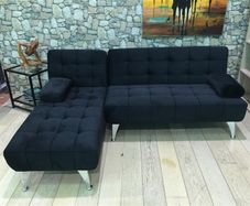 Black Corner Sofa Bed with Chaise Longue, Aroa xs