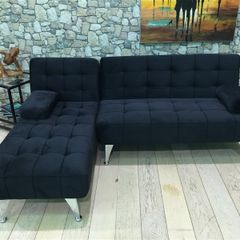 Black Corner Sofa Bed with Chaise Longue, Aroa xs