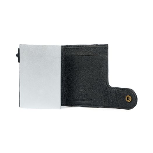 Genuine Leather Pop-Up Card Holder Wallet RFID Blocking Slim Credit Card Case