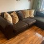 brown leather L-sofa and single armchair Image 3