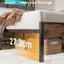 4ft6 Double Bed Frame with Storage Upholstered Headboard, LED Light & Charging Station, Platform Metal Bed Frame Double with Underbed Storage, Strong Metal Slat Support Image 4