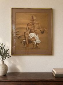 Aldo Cardarelli Gandhi Portrait - Signed & Dated 1976 - Listed Brazilian Artist