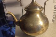Vintage Solid Brass Tea Pot Kettle With Wooden Handle Made In India