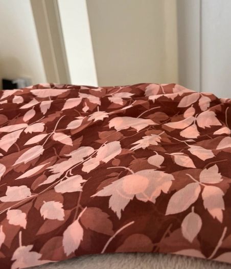Brown Leaf Print Sheer Fabric