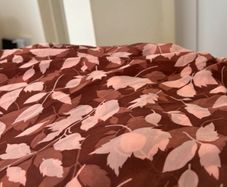 Brown Leaf Print Sheer Fabric