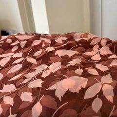 Brown Leaf Print Sheer Fabric