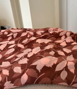 Brown Leaf Print Sheer Fabric