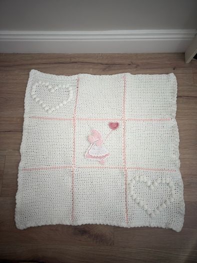 Hand made crochet Pink & White baby blanket