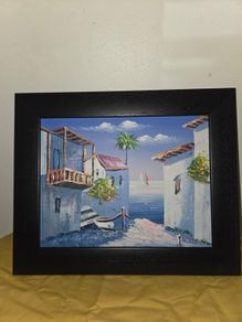 Oil on Canvas by Vinno Mediterranean Scene - Framed