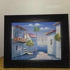 Oil on Canvas by Vinno Mediterranean Scene - Framed